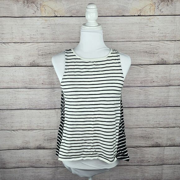Madewell Forward-Seam Textural Tank Top Black White Stripe Summer Casual Small - Picture 1 of 8